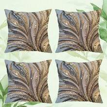 4pcs 18"X18" Modern Abstract Feather Design Pillow Covers - 2D Flat Print Plush Pillow Shams, Zippered, Mixed Color, Suitable For Living Room, Bedroom, Office And Holiday Gift (No Inner), Vintage Pillowcase, Bedroom Decor, Modern Decor, Elegant Style, Shiny Texture, 2D Flat (No Pillow Insert) - Multicolor - View 16