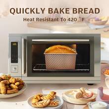 1磅容量不粘面包烤盘，带盖和锯齿刮刀，碳钢波浪形面包吐司模具，黑色和金色