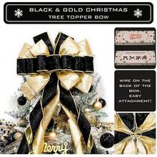 Tree Topper Bow, 53x13 Inches Large Velvet Topper Bow With Gold Snowflakes, Decorative Ribbon Bows Xmas Tree Wreath Door Festival Home Decor(Red & Gold Snowflake) - Đen & Vàng - Xem 7