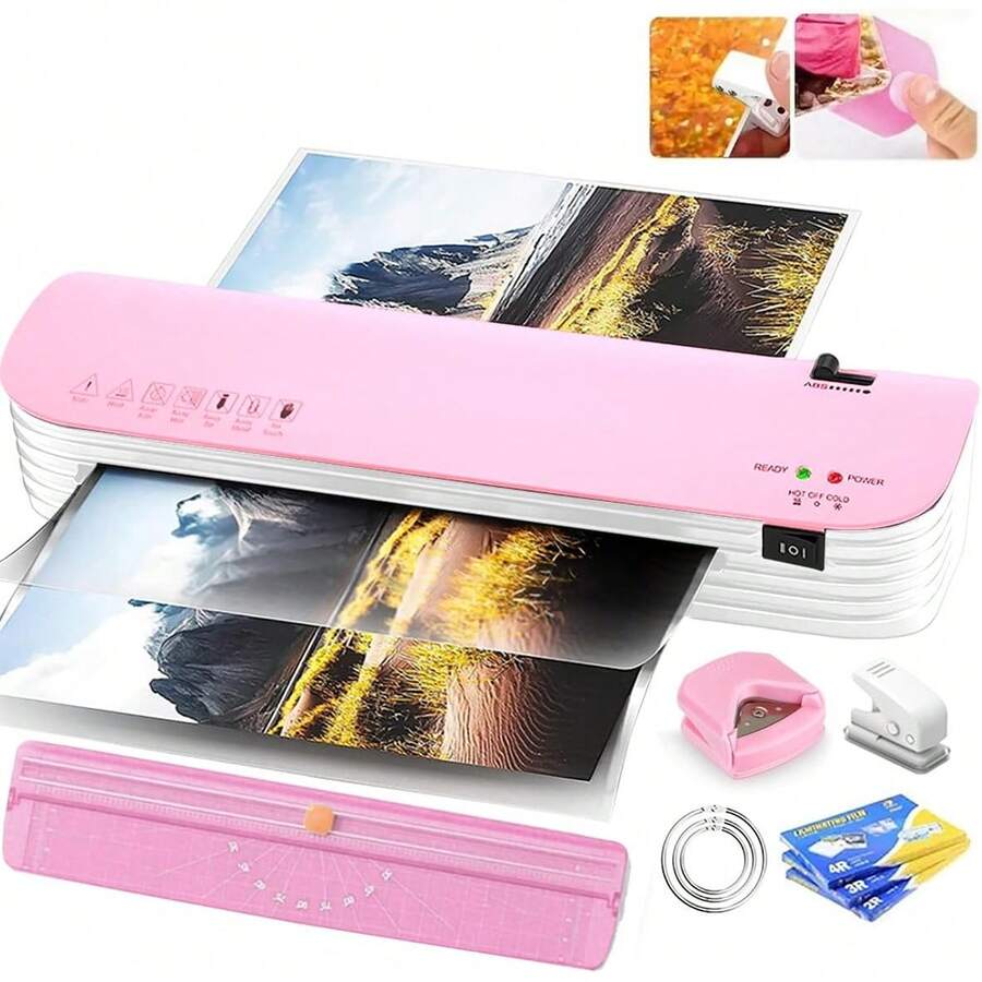 Laminadora Enmicadora Térmica+Cortador de Papel+300 Hojas Laminadoras,Enmicadora Tamaño Carta y Oficio para Casa y Oficina (Rosa) - SL299W - Ver 1