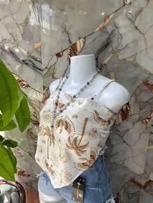 Belala Moda New Vest With Adjustable String And Print - Gold - View 3