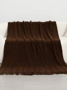 A Wave Pattern Blanket, Nordic Style Acrylic Rectangle Tassel Solid Color Sofa Cover Blanket For Bed Decoration, Noon Nap, Knitted Blanket