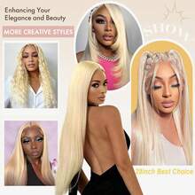 Perruque de cheveux vierges brésiliens de 180% de densité, 14 pouces, HD 13x4 Lace Frontal, coupe au carré droite, couleur blonde #613, mélangée avec des fibres, pour femmes, avec une ligne de front naturelle pré-épilée, longueur de 10 à 14 pouces, 30 pouces de long, pour un usage quotidien - S613 - Voir 10