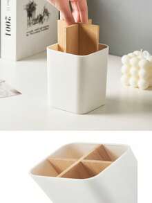 1pc Bamboo Toothbrush Holder With 5 Slots, Bathroom Vanity Countertop Storage Organizer For Electric Toothbrush, Toothpaste, Razor - Matte Black - 黑色 - 查看 9
