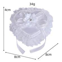婚礼枕套一套。迷你花童手捧心形枕套。珍珠蕾丝蝴蝶结戒指盒首饰盒。订婚戒指架。情人节求婚宣言戒指道具（不含戒指） - 白色 - 查看 7