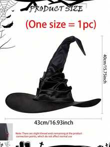 1 件全新褶皱黑色女巫帽，成人万圣节巫师服装配饰，适合万圣节和日常穿着 - A - 查看 9