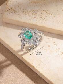 1 Stück verstellbarer Kupferring mit weißer Goldplattierung und Zirkonia-Diamanten, luxuriöser tropfenförmiger offener Ring, Kronenring, geometrischer Ring, Paraiba-Turmalin-Ring, Geschenk zu Feiertagen/Geburtstag