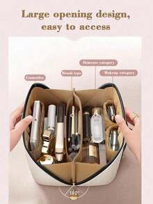 1pc Multi-Layer Waterproof Travel Makeup Bag, High-Quality Leather Toiletry Organizer, Women's Handheld Cosmetic Storage Bag, Portable Zipper Jewelry Tote, Bathroom & Desktop Organizer, Suitable For Makeup Brushes, Lipsticks, Foundation, Serums, Oils, Eyeshadow Palettes, Gift For Girlfriend, Teacher, Mom, Lover, Halloween, Christmas, Autumn/Winter Essential, Autumn Decor, Bedroom Decor