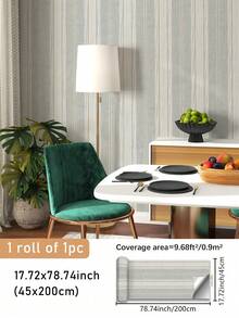 1 Roll 45cm X 200cm/300cm/500cm Peel And Stick Wallpaper, Modern Minimalist Striped Pattern, Gray And Beige, PVC Material, Suitable For Bathroom, Vanity, Bedroom, Closet, Entryway Decor - Multicolor - View 13