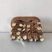 Nuova piccola borsa clutch con paillettes e uncinetto, con brillantini, borsa da sera fatta a mano, borsa per il trucco da viaggio