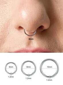 1件 6-16毫米不锈钢耳骨环耳环，低过敏性鼻环耳夹垂坠铰链耳环，耳部穿刺饰品，女士配饰