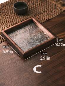 1pc Crabapple Blossom Vintage Embossed Wooden Glass Walnut Color Snack Storage Box, Rectangular Polygonal Cloisonne Tea Tray, Dessert Platter, Household Serving Tray - Walnut - View 13
