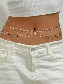 Catena per vita in bikini sexy da spiaggia con zirconia, pendente semplice con piccole perline rotonde, catena per il corpo