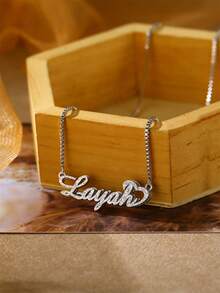 Custom Shiny Frosted Name Necklace Women Girl Charm Personalized Stainless Steel Half Wrap Love Letter Necklace Couple Pendant Family Jewelry Birthday Holiday Gift Christmas Gift For Her