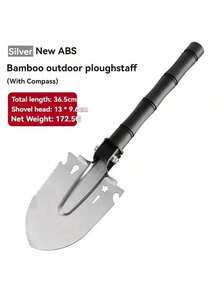 Pala de ingeniero montada en camión portátil plegable, tienda de campaña, pala para exteriores, herramienta de supervivencia de autodefensa, bolsa de almacenamiento de brújula - B-plata - Ver 2