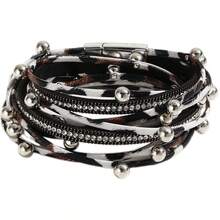 Multi-Layer PU Leather Bangle For Women - Fashion Diamond-Inlaid Leopard Print, Magnetic Closure - 銀色 - 查看 3