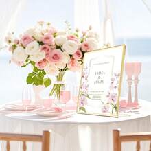 Acrylic Gold Frames 5X7, Slanted Back Gold Picture Frames Table Acrylic Sign Holder For Photos Wedding Table Numbers And Art Display With Removable Clear Sticky Dots,6Pack/15Pack