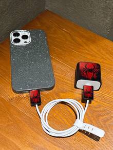 4 件复古蜘蛛设计手机充电配件套装 - 20W/18W 充电器适配器、适配器盖，兼容 11/12/13/14/15/16/13 Pro Max/16 Pro Max/17 Pro Max - 紅色 - 查看 3