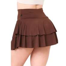 Elegant High Waist Double Layer Ruffled Skirt Shorts - 鏽棕色 - 查看 2