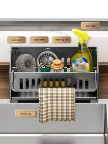 1pc Space-Saving Kitchen & Bathroom Sink Organizer - Durable, Easy-Clean Storage Rack For Sponges, Brushes, And Dish Cloths - Stand-Alone Design With Rod For Hanging, Space Efficient Organizer|Modern Kitchen Accessory Dish Rack
