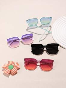 4PCS Boys And Girls 6-12Y Candy-Colored Casual Basic Square Fashion Glasses, Suitable For Daily Outfit Matching And Holiday Outings - 彩色 - 查看 4