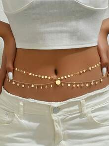 Catena per vita in bikini sexy da spiaggia con zirconia, pendente semplice con piccole perline rotonde, catena per il corpo