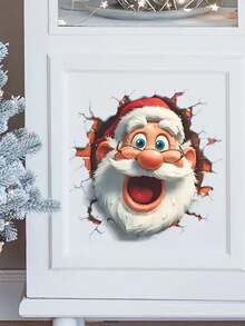 1 Stück mehrteiliger PVC Wandaufkleber, Klassische Weihnachtsserie 3D Plüsch-Weihnachtsmann, Weihnachtsmann, Schneemann, Kamin Dekorationen, geeignet für Schlafzimmer, Wohnzimmer, Arbeitszimmer, Esszimmer, Badezimmer, Heim Wanddekoration, Raumdekoration