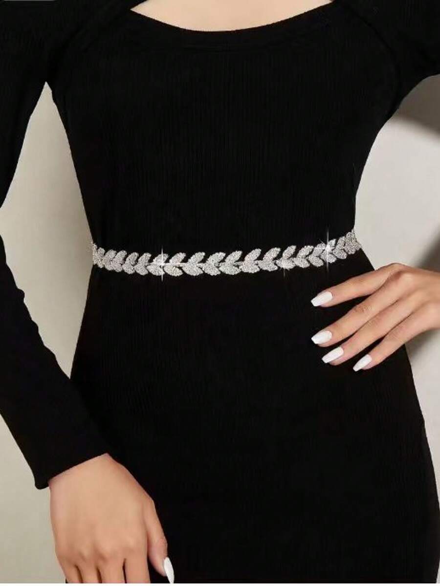 Rhinestone Leaf Shaped Waist Chain, Luxury Bling Bling Rhinestone Decorated Waist Chain, Elegant & Sexy Style, Suitable For Dresses, Skirts, Jeans, Casual Wear, Parties, Weddings, Festivals, A Versatile Accessory Gift For Friends, Family, Girlfriend, Mother, Birthday, Valentine's Day