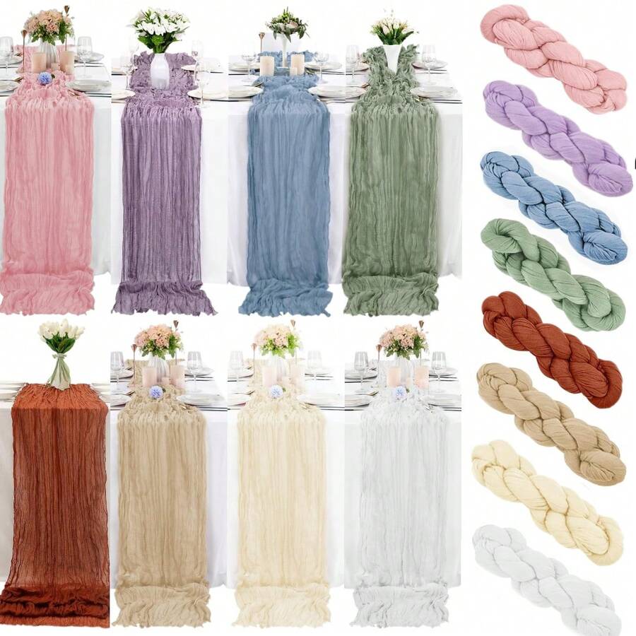 粗棉布桌旗，波西米亚风纱布粗棉布桌旗，乡村风皱褶桌旗，适用于婚礼生日派对餐桌装饰和各种节日派对装饰 - 1 件/10 件 - 彩色 - 查看 1