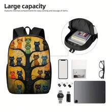 1pc Artistic Cat Tree Pattern Backpack For Adults - Large Capacity, Lightweight & Washable Shoulder Bag With Secure Zipper Closure, Perfect For Work, Travel & Business Commuting, Commuter Backpack | Whimsical Design | Durable Construction - nâu sẫm - Xem 8
