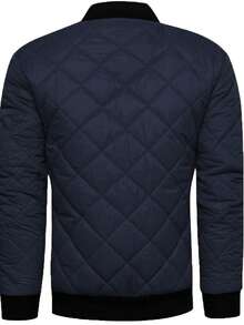 Giacca trapuntata a rombi da uomo, calda e casual, con collo alto - Blu Navy - Visualizzare 2