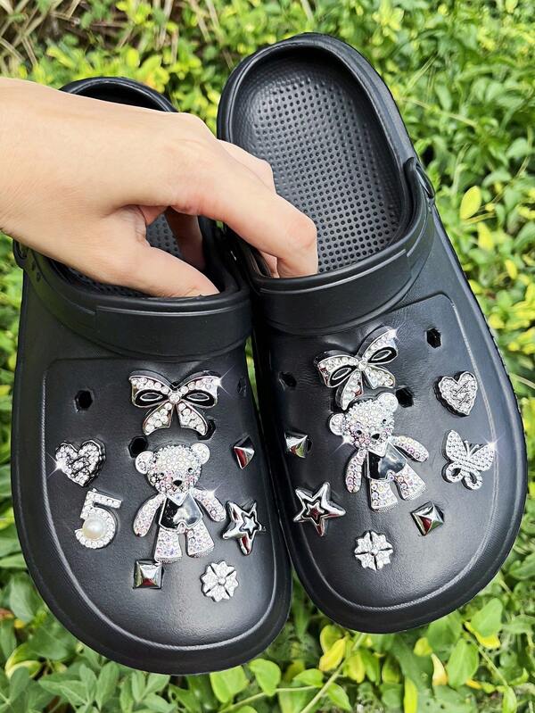 16 Stücke abnehmbare DIY Schuh Accessoires (süßer Bär, Schleife, Stern), geeignet für Damensandalen, Ballerinas, Mary Janes, Gartenschuhe, Clogs, Flip Flops und Strandtaschen - perfektes Geschenk für Feiertage, Partys und besondere Anlässe