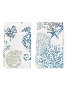 2Pcs Kitchen Towels Starfish Seahorse Coral Ocean Farmhouse Dish Towel Kitchen Dishwashing Hand Tea Towel Kitchen Dry Dish Towel Suitable For Kitchen Restaurant Dining Table - Baby Blue - View 6
