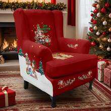 1 set de 2 huse de scaun cu imprimeu Moș Crăciun, tigru, pentru canapea cu un singur loc, rezistente la praf, pentru living, dormitor, hotel, husă de scaun aplicabilă în toate anotimpurile, cu cotiera, husă de scaun cu fund elastic gros