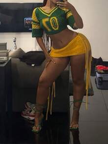 纯色流苏针织裙，适合海滩和度假 - 黃色 - 查看 4