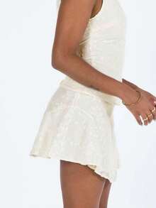 Women Lace Y2k Floral Lace Solid Color Mini Skirt Pleated Ruffle A Line Skirt Summer Low Rise Short Skirt - Beige - View 4