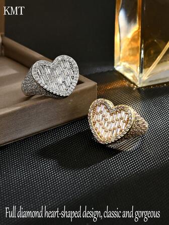 1 pieza Anillo de cobre ajustable para mujer con circonita cúbica microincrustada, diseño de corazón lujoso, adecuado para fiestas, banquetes y uso diario