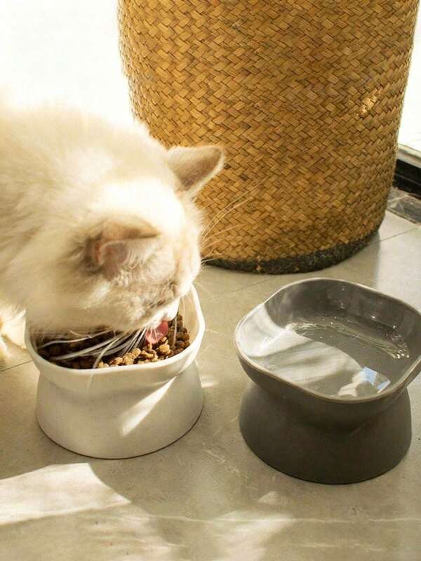 1pc Random Color Pet Bowl For Cats And Small Dogs - Durable Food And Water Feeding Dish, Non-Slip Ceramic/Plastic Pet Bowl For Kittens/Puppies, Cute Feeding Bowl For Dry And Wet Food, Easy To Clean Pet Bowl For Home/Travel