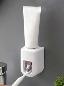 Automatic Toothpaste Squeezer Wall Mount Non-Drilling Toothpaste Dispenser For Bathroom Wall Non Perforated Home Bathroom Minimalist Style Bathroom Storage Tool -Wall-Mounted Toothbrush Holder With Squeezer For Kids And Adult No Power Required Plastic Bathroom Accessory For Simplified Toothpaste Dispensing