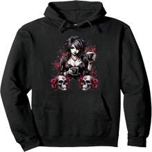 Gothic Woman Roses Skull Emo Aesthetic Skeleton Reaper Art Pullover Hoodie - Black 23 - View 1