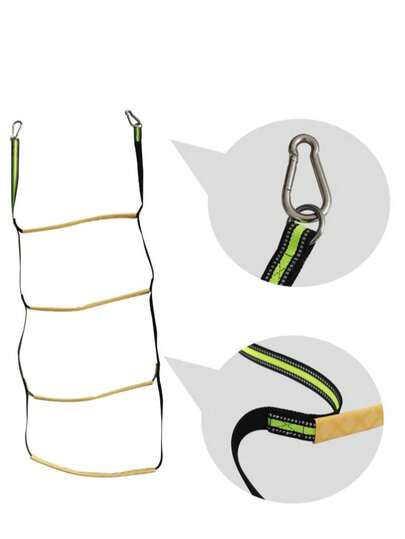 ISURE MARINE 4 Step Boat Rope Ladder, Green And Yellow, Nylon And Stainless Steel, 400 Lb Load Capacity