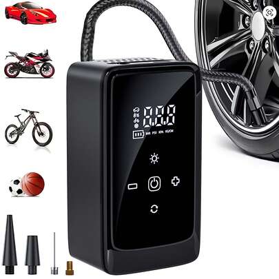 SUITU Tire Inflator / Portable Air Compressor, 150PSI Cordless Car Air Pump,Smart Electric Air Pump.Features Built-In LED Light And Dual-Function As A Power Bank, Equipped With A 3*1300mAh Lithium-Ion Battery (11.1V/12V). Includes Complimentary Inflation Accessories And EVA Storage Bag.