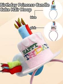 1pc Children's Birthday Princess Candle Cake Hair Hoop Headband Happy Birthday Party Prop Headpiece, Suitable For Birthday Parties