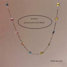 Hypoallergenic Personalized Colorful Shiny Multi - Colored Square Rhinestone Necklace, Daily Matching Party Jewelry For Autumn & Winter, Valentine's Day Gift For Girlfriend, Claim My Daily Gift, Local Warehouse, - 金色+銀色 - 查看 4