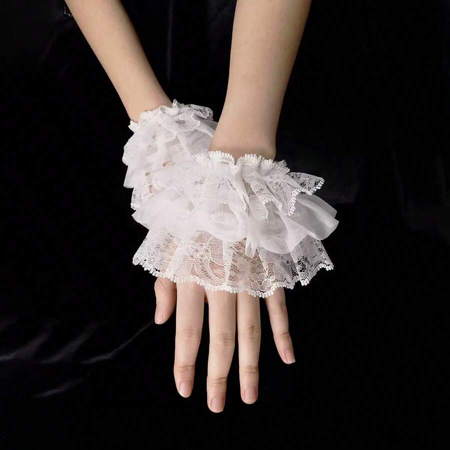 1双女式蕾丝双褶花卉印花复古优雅袖套 - 蕾絲手臂套 - 查看 1
