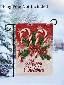1 pièce Drapeau de jardin Candy Cane de Noël joyeux (mât de drapeau non inclus), bannière de cour double face avec houx et baies festives, design résistant à la décoloration, décoration saisonnière d'extérieur/intérieur pour jardin, patio ou maison, décorations de Noël d'extérieur, décoration de patio, design de paysage enneigé
