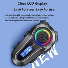 Q08摩托车无线头盔耳机，带液晶显示屏，可显示电池电量、音量和温度。具备6种音效模式可切换。采用蓝牙5.3无线连接手机，通话时间长达25小时，电池容量1000mAh，支持自动接听和FM收音机接收。 - Q08 - 查看 2