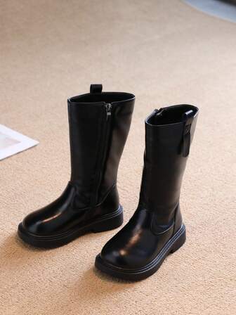 1 Pair Girls Autumn/Winter Long Boots, New Kids Tall Boots, Outdoor Boots, High-Top Leather Boots