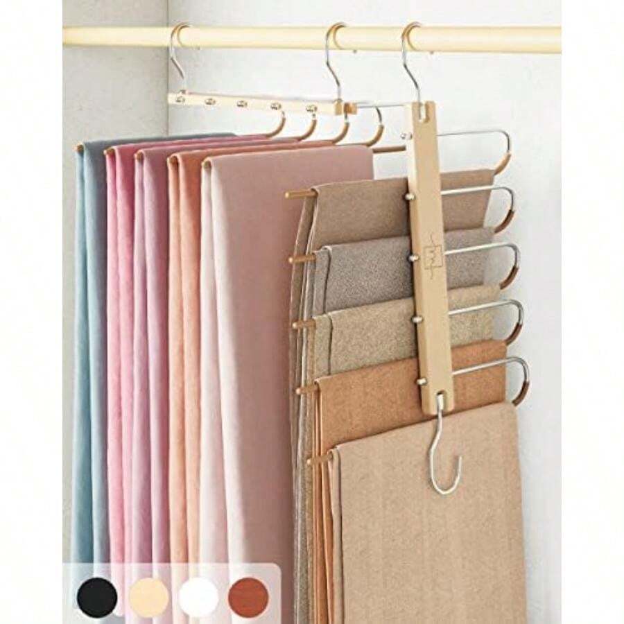 MORALVE Pants Hangers Space Saving - European Beechwood Scarf And Jean Hangers - Closet Organizer And Space Saver Pant Rack, Leggings Hanger, And Scarf Holder With 360° Swivel Hook(1 Pack Natural) - Type5 - 查看 1