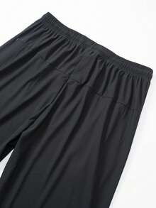 1pc Men's Lightweight Quick-Dry High Elasticity Running Pants With Zipper Pockets - Summer, Solid Black, Drawstring Waist, Suitable For Gym, Hiking And Casual Wear, Casual Sportswear | Fashionable Sweatpants | Durable Activewear - Black - View 9